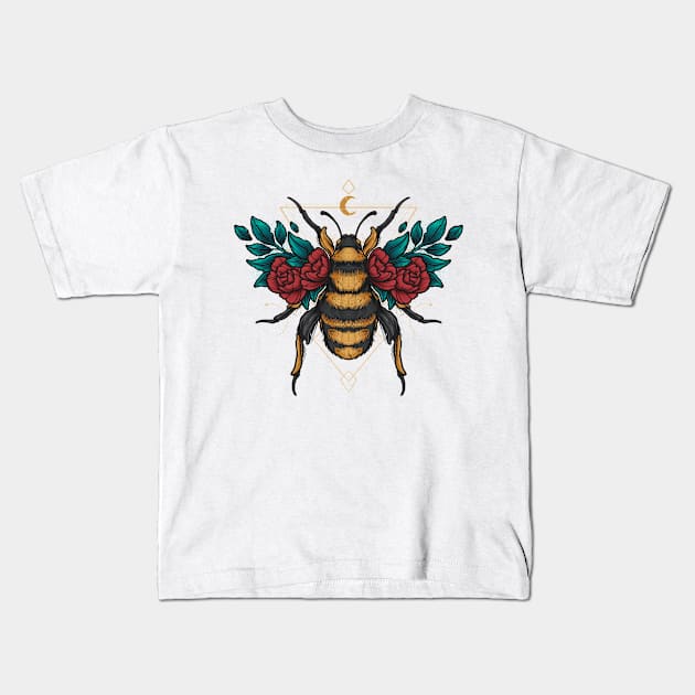 Geomtrical wasp flowers Kids T-Shirt by vhiente